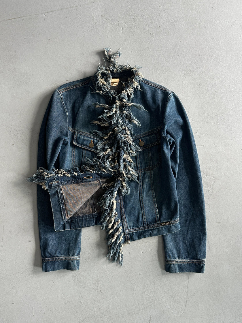 PLEIN SUD - 1990s FRAYED RUFFLES FRONT DENIM JACKET
