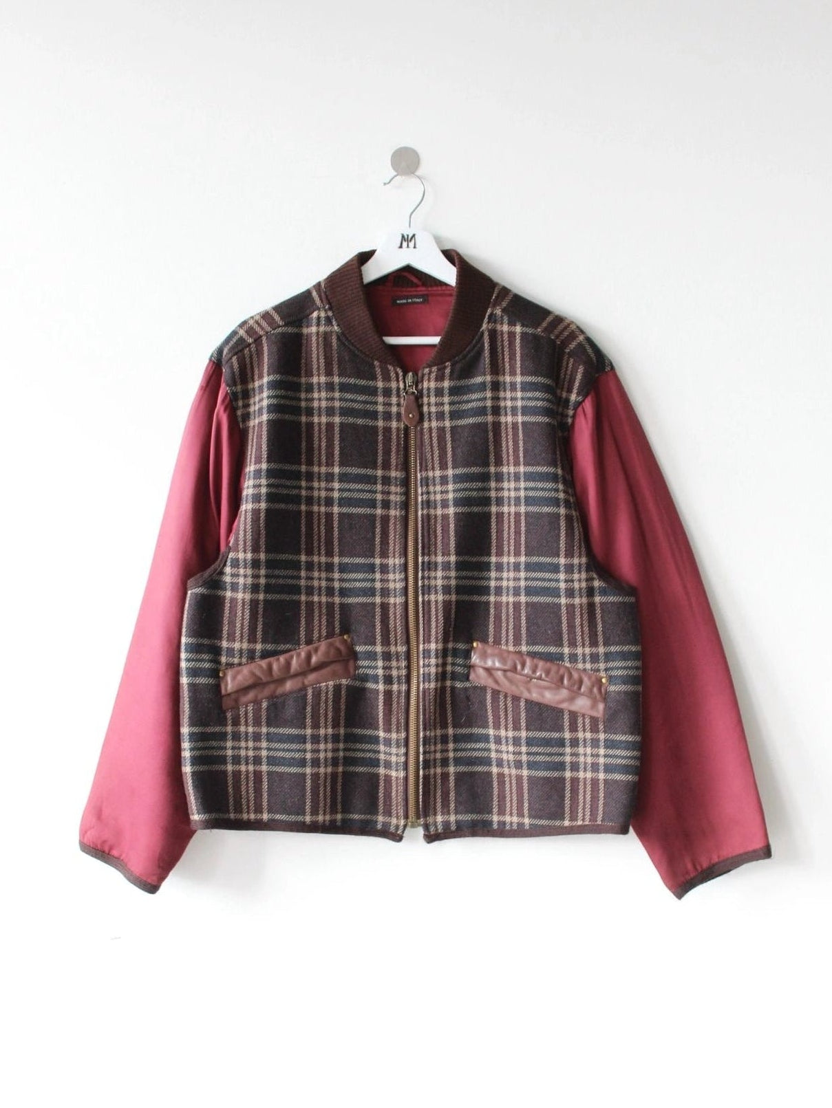 GIORGIO ARMANI LE COLLEZIONI 1990s PLAID WOOL JACKET WITH CONTRASTING SATIN SLEEVE