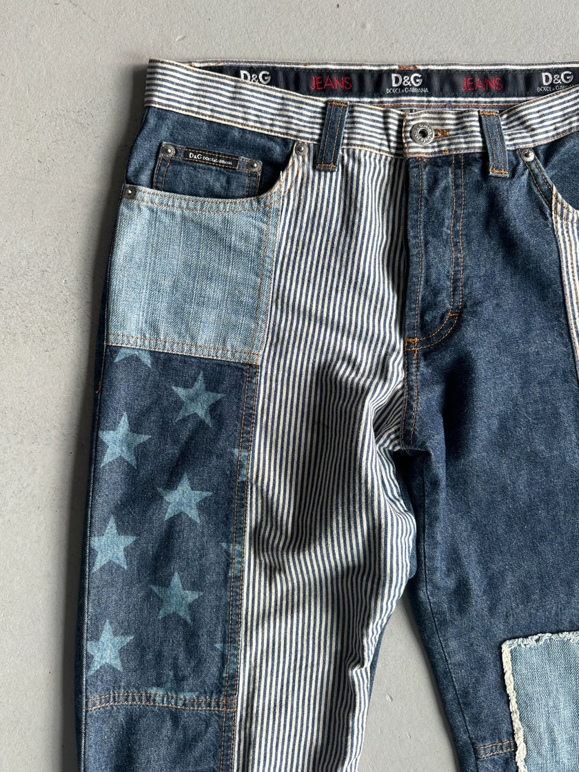 DOLCE & GABBANA - 1990s STRAIGHT FIT PATCHWORK JEANS