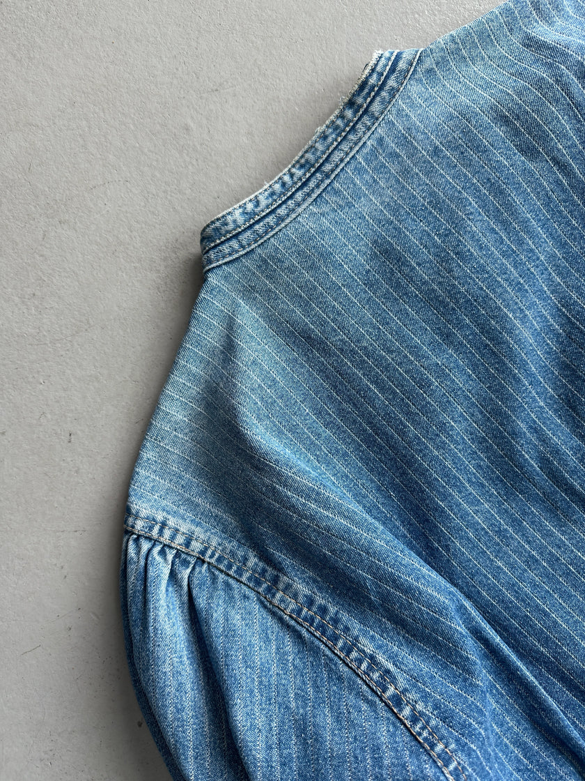 CLOSED - 1980S ASYMMETRICAL CLOSURE PINSTRIPED DENIM JACKET