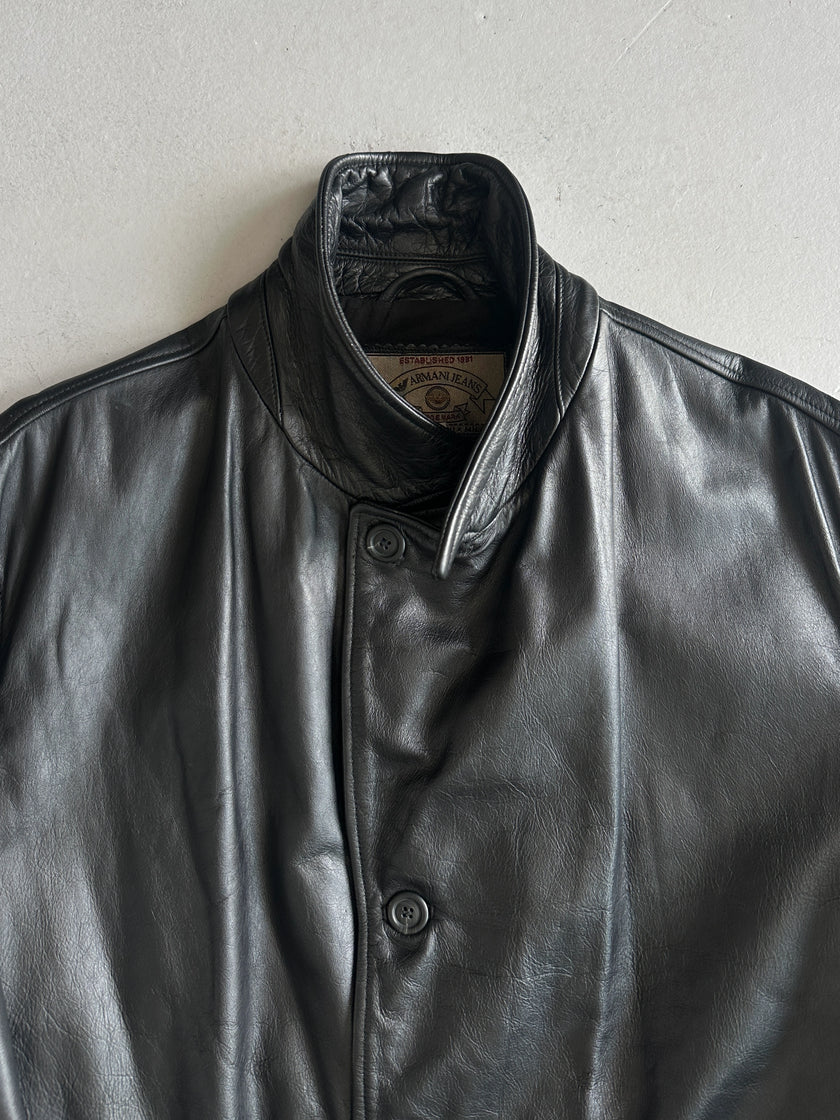 ARMANI JEANS - 1990s STRAIGHT FIT LEATHER JACKET