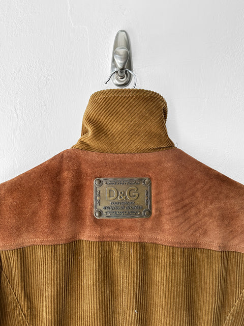 DOLCE & GABBANA - F/W 2002 CORDUROY COAT WITH CONTRASTING SUEDE FRONT PANEL