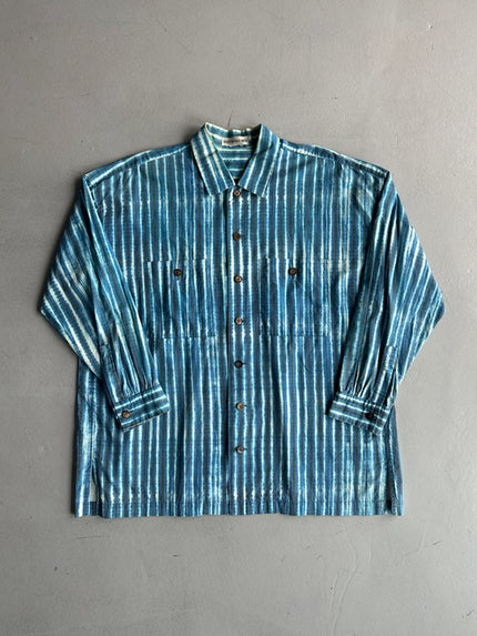 ISSEY MIYAKE - 1990s DYED STRIPES DROPPED SHOUDERS SHIRT
