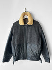 ITALIAN LABEL - 1980s PANELLED WOOL BOMBER JACKET WITH REMOVABLE SHEARLING COLLAR