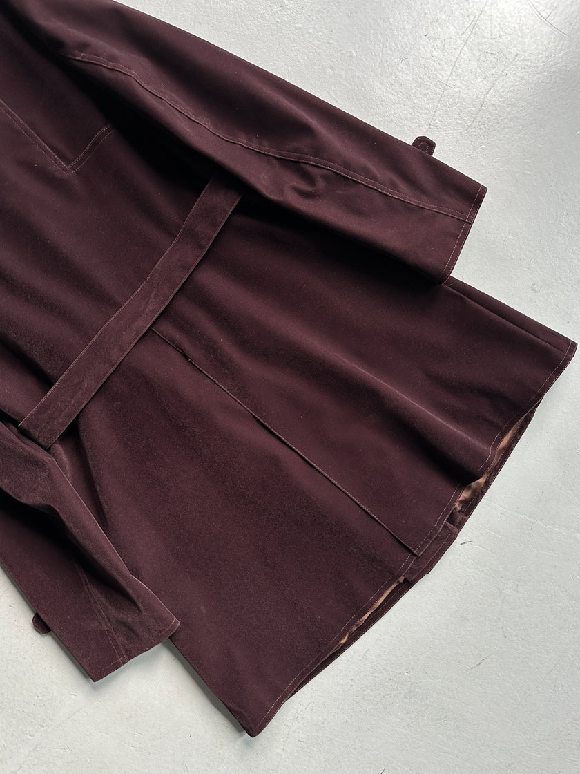 KATHARINE HAMNETT - 1990s VELVET BELTED TRENCH COAT