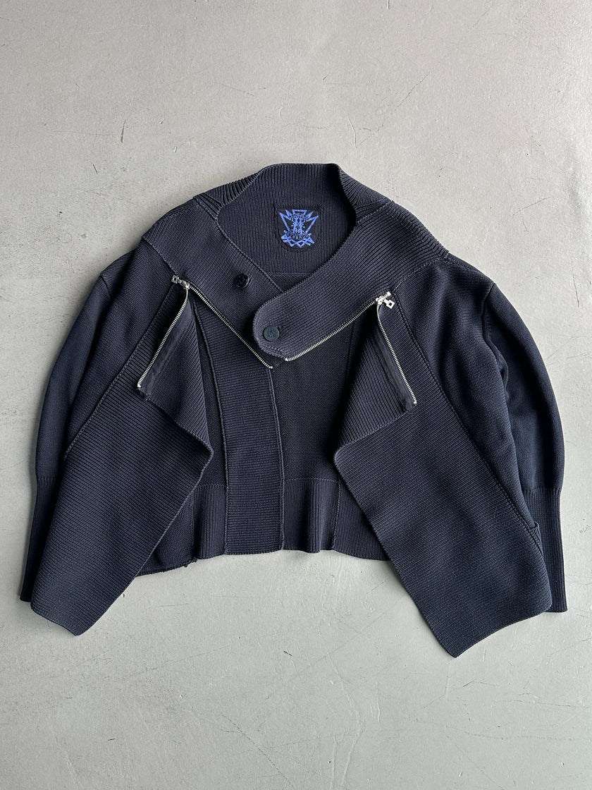 MARITHÉ + FRANÇOIS GIRBAUD - early 2000s ZIP DETAIL AT COLLAR OPEN FRONT CARDIGAN