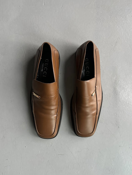 GUCCI - 1990s SQUARE TOE LEATHER LOAFERS