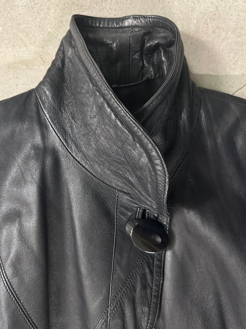 1970s LEATHER COAT WITH FUR CUFFS