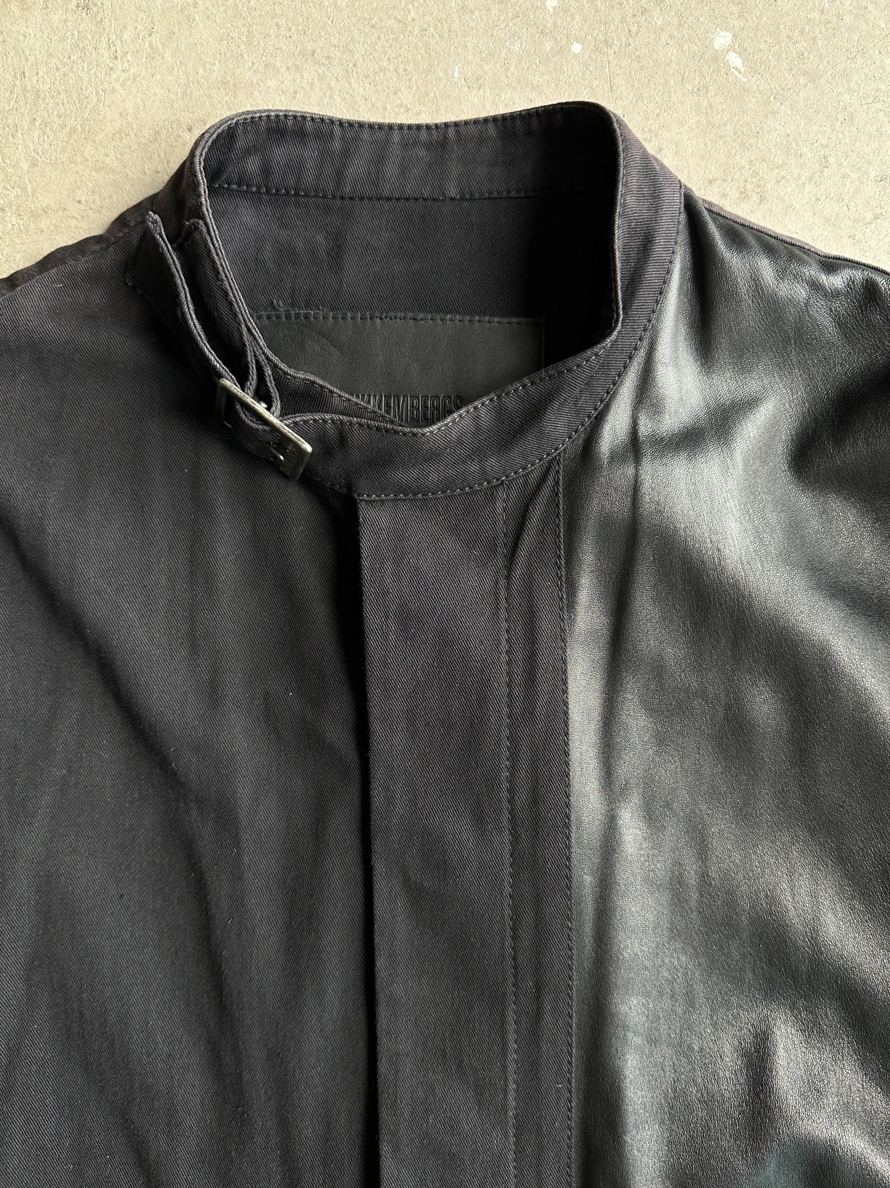 DIRK BIKKEMBERGS - 1990s BELTED NECK JACKET WITH LEATHER FRONT PANEL