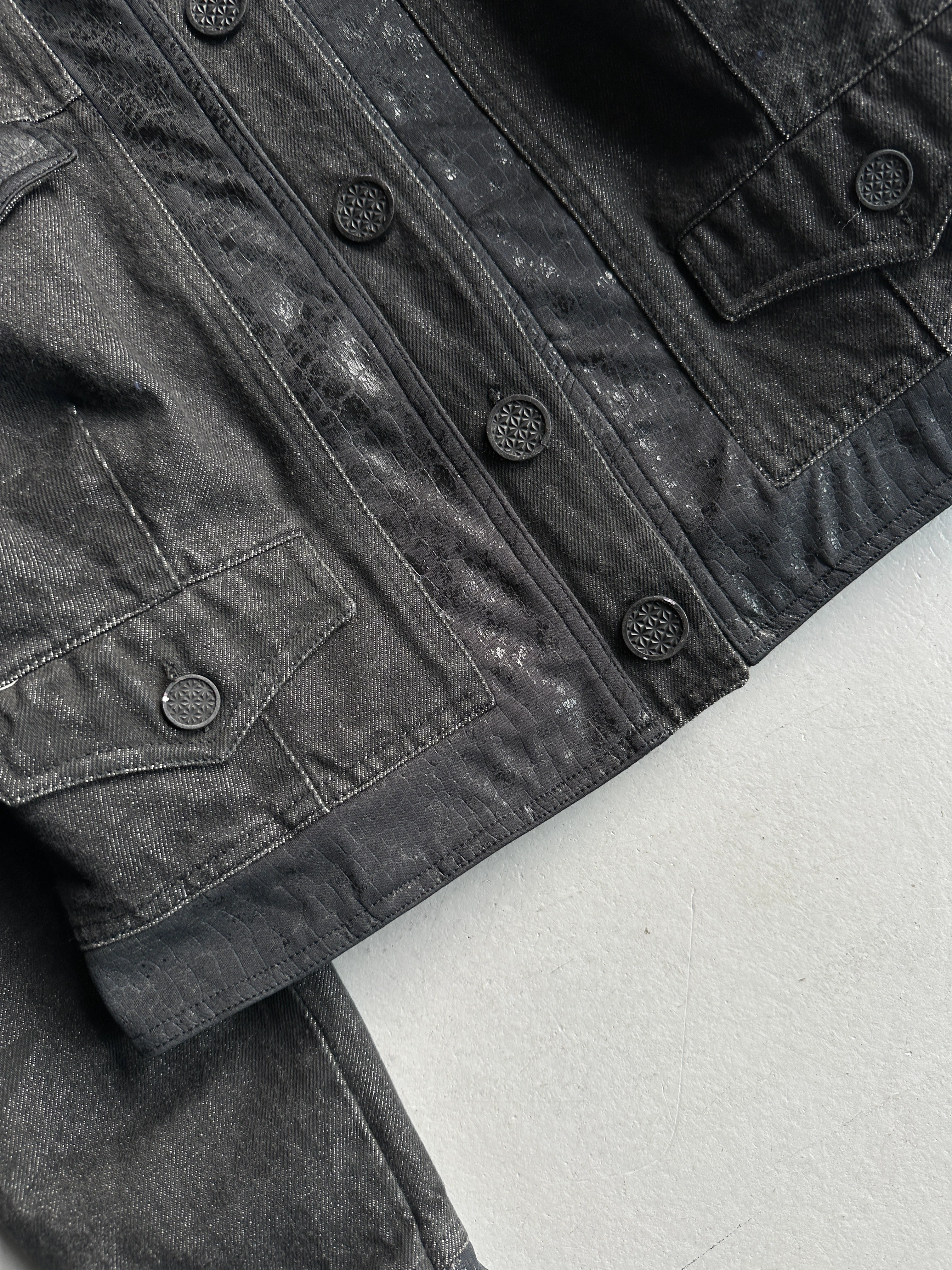 MOSCHINO - 1980s COLLARLESS CROP FIT PADDED DENIM JACKET