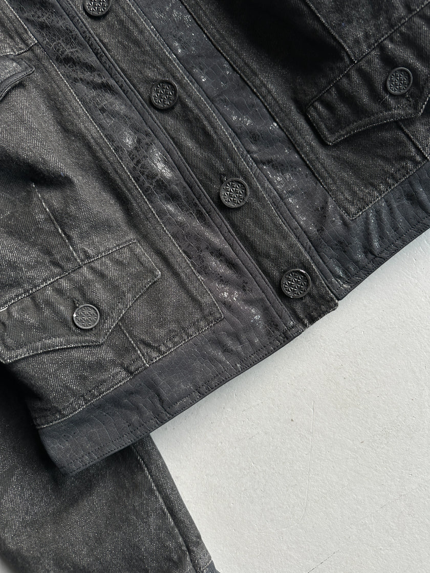 MOSCHINO - 1980s COLLARLESS CROP FIT PADDED DENIM JACKET