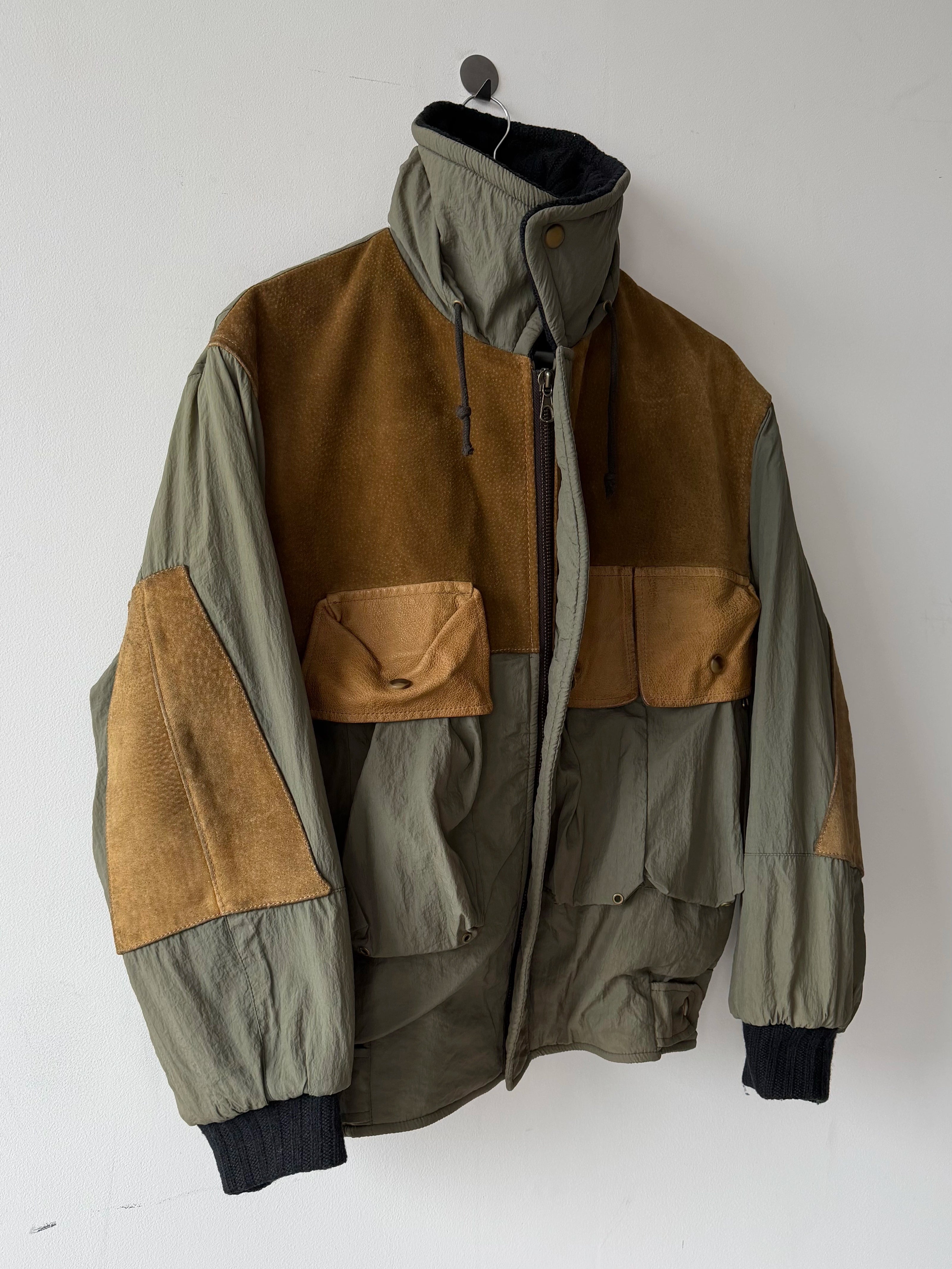 C.P. COMPANY - A/W 1983 LEATHER AND JAPANESE NYLON FIELD BOMBER JACKET