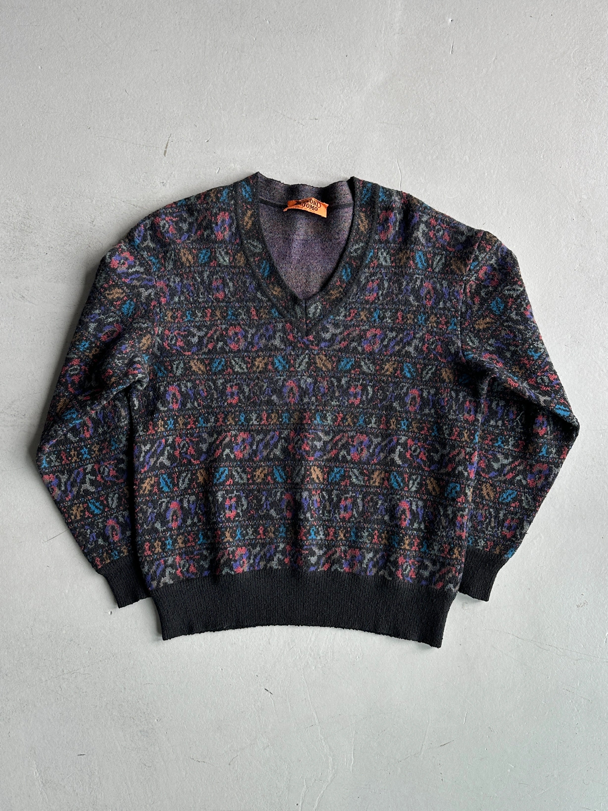 MISSONI - 1990s JACQUARD PATTERN V NECK BOXY FIT JUMPER