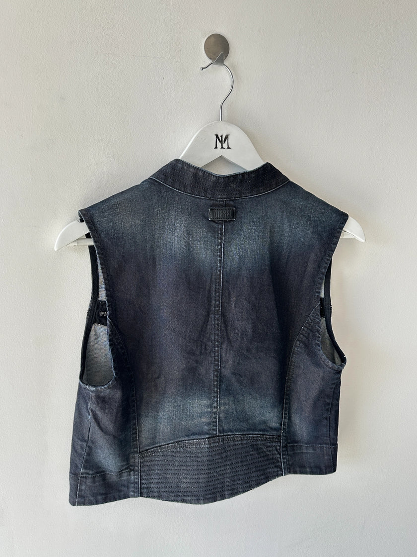 DIESEL - early 2000s DENIM VEST WITH ZIPPED DETAILS