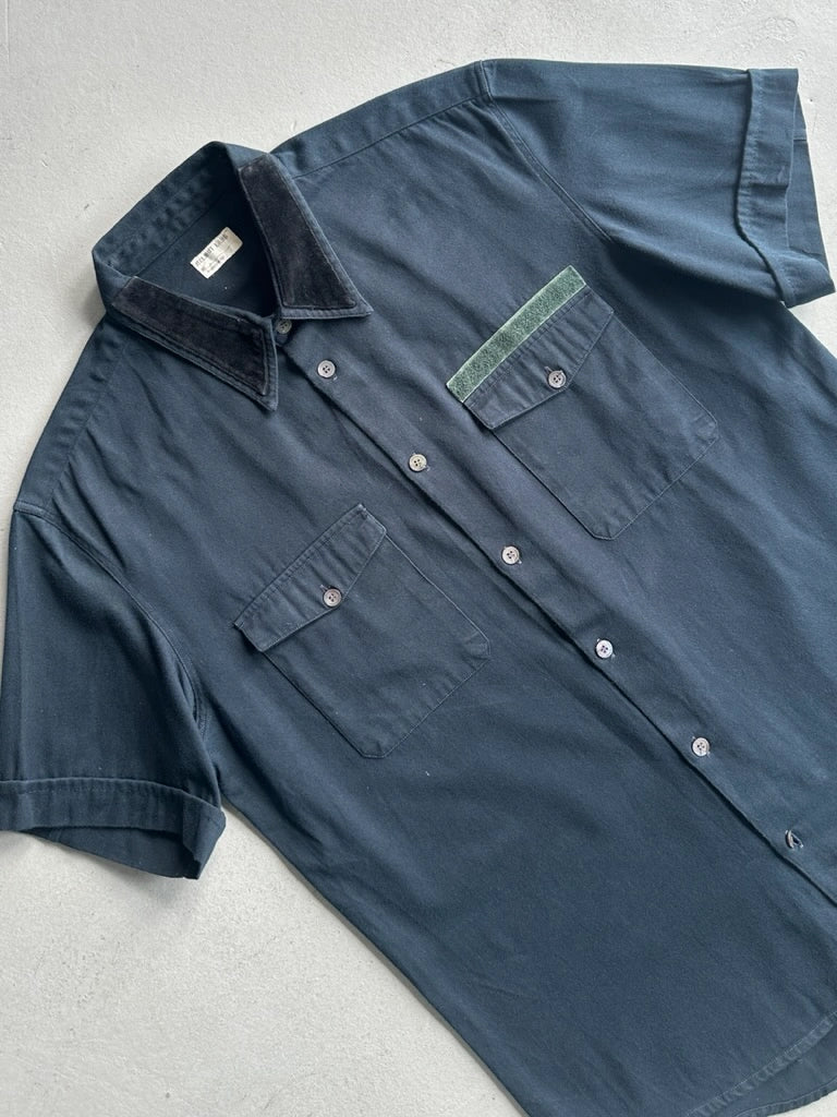 HELMUT LANG - S/S 1997 VELVET DETAIL COLLAR HALF SLEEVE SHIRT