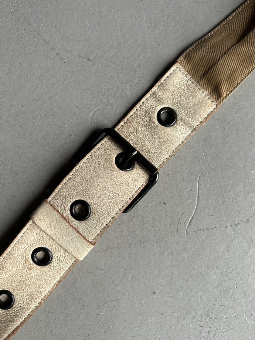 YOHJI YAMAMOTO Y'SACCS - 1990s RECTANGULAR MESSENGER BAG WITH DISTRESSED LEATHER FRONT PANEL