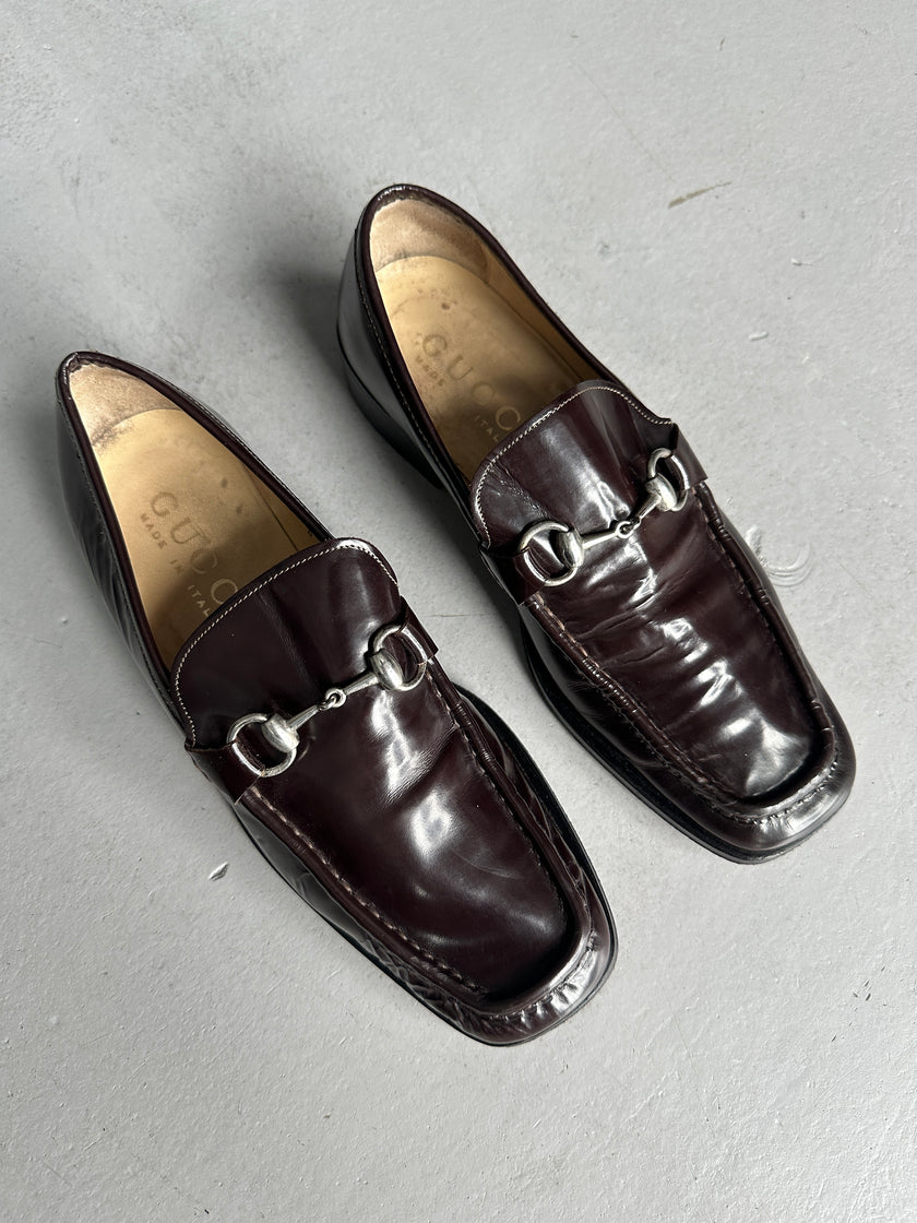 GUCCI - 1980s SQUARE TOE HORSEBIT LOAFERS