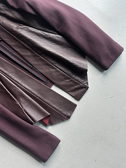 SHARON WAUCHOB - 2000s LEATHER FRONT DRAPED BLAZER