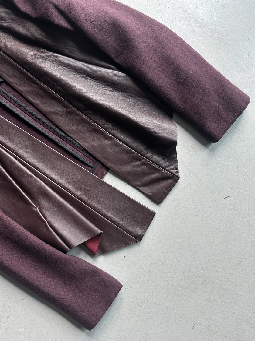 SHARON WAUCHOB - 2000s LEATHER FRONT DRAPED BLAZER