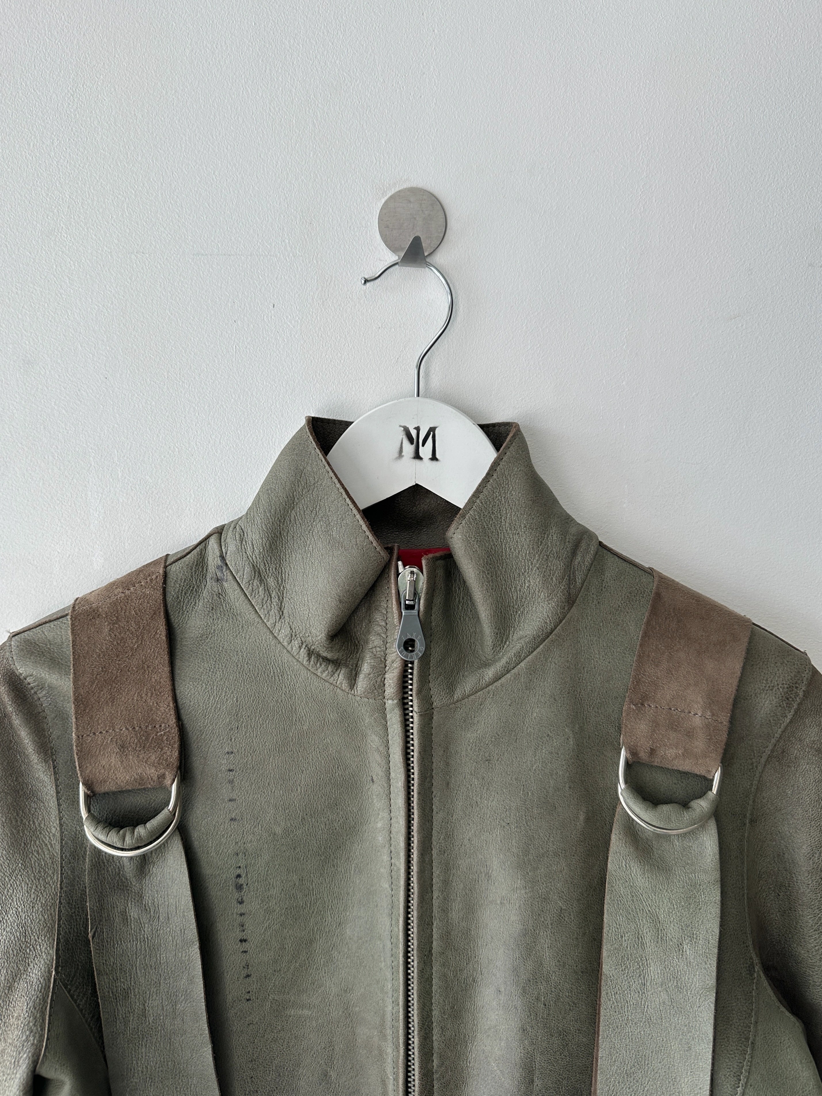 BRITISH LABEL - late 1990s LEATHER JACKET WITH BONDAGE DETAILS