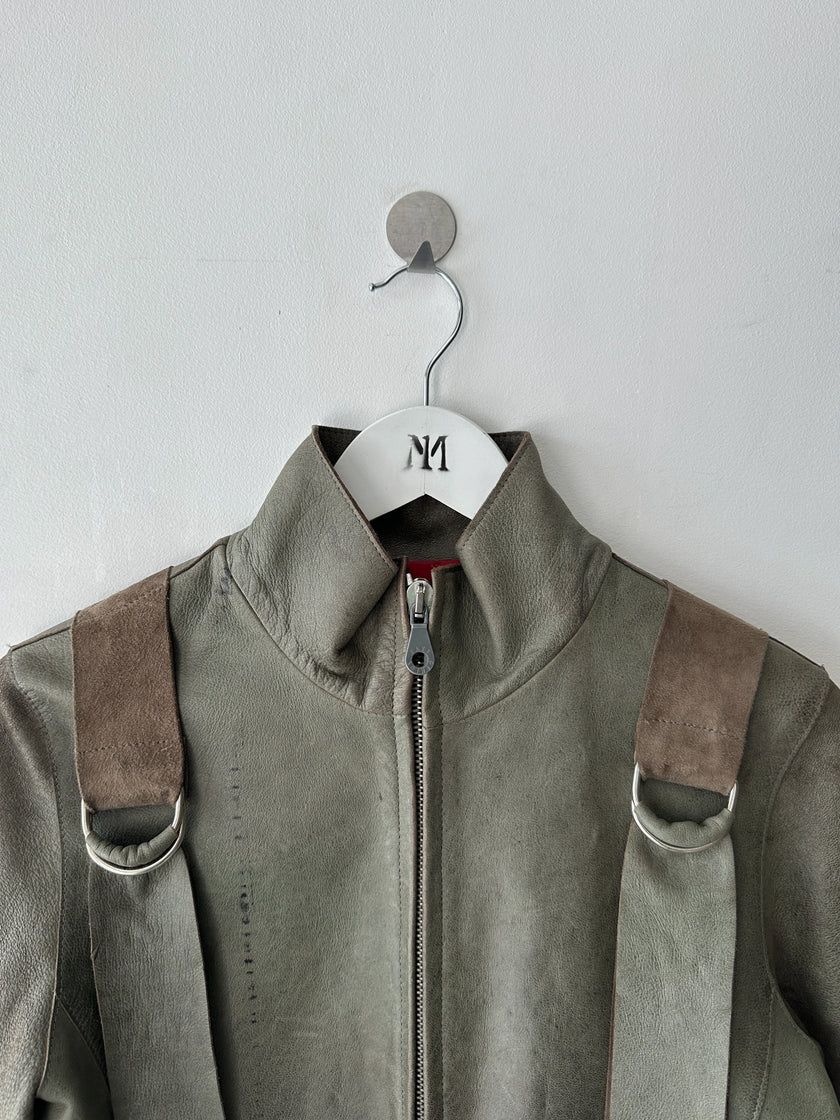 BRITISH LABEL - late 1990s LEATHER JACKET WITH BONDAGE DETAILS