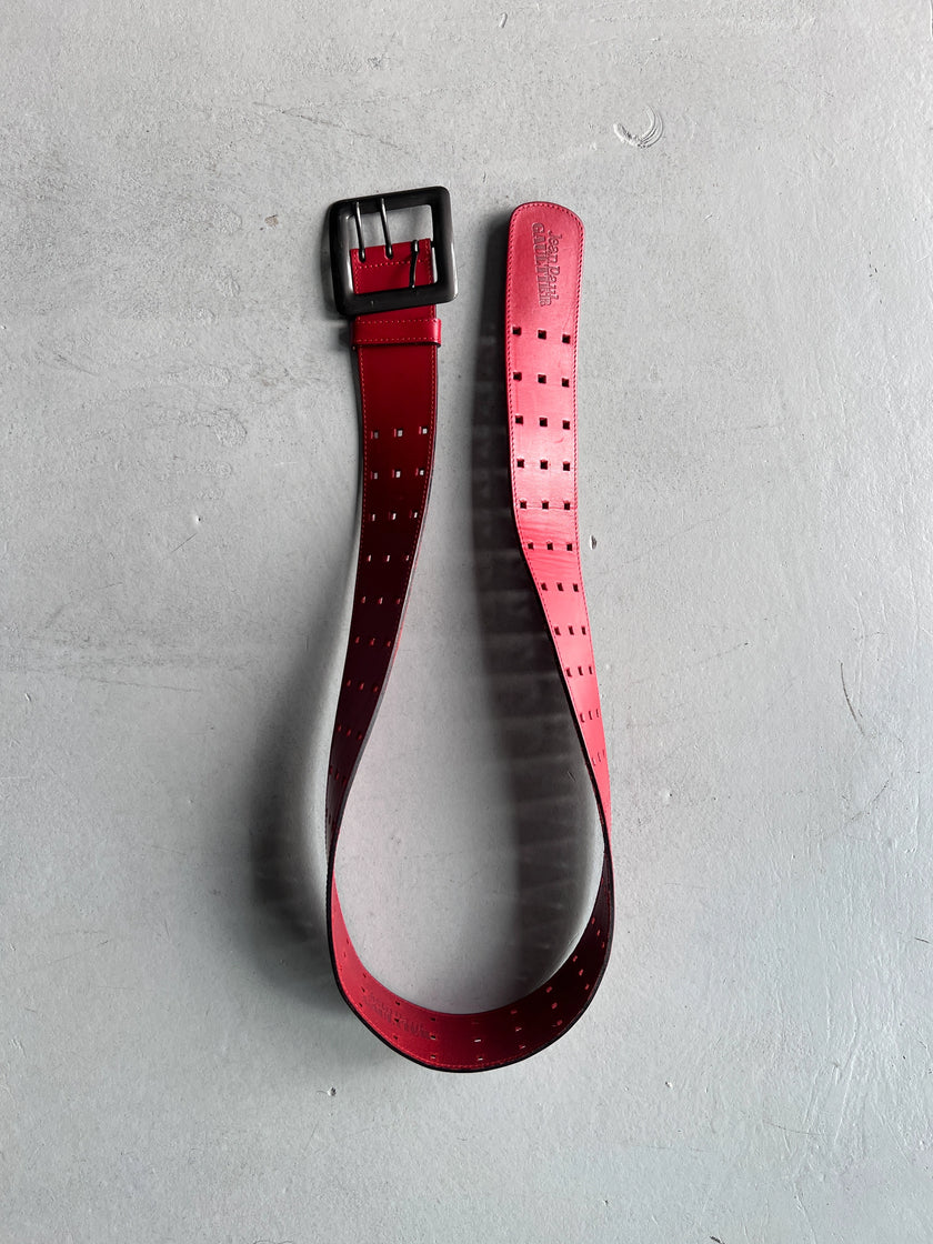 JEAN PAUL GAULTIER - 1990s GRID PERFORATION LEATHER BELT
