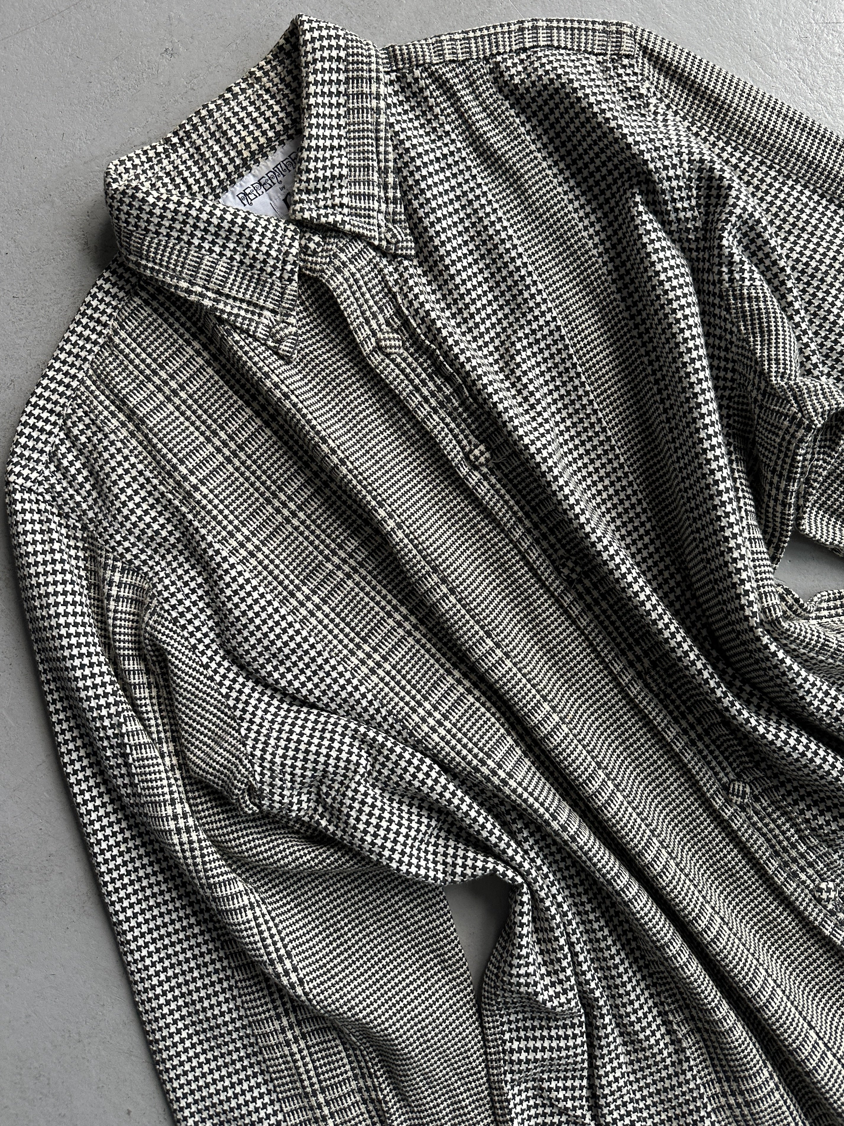 JAPANESE LABEL 1990s HOUNDSTOOTH AND PLAID LONG SLEEVE SHIRT