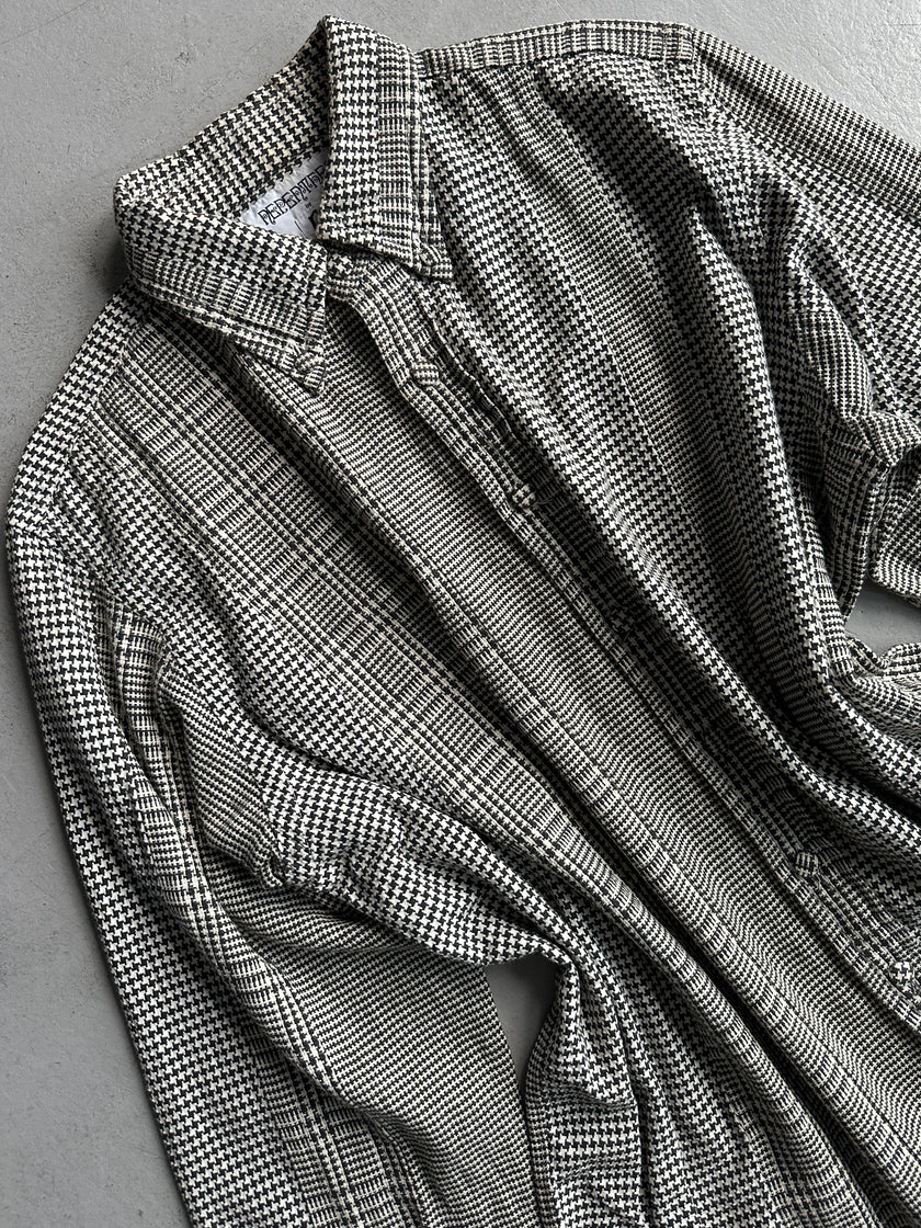 JAPANESE LABEL 1990s HOUNDSTOOTH AND PLAID LONG SLEEVE SHIRT