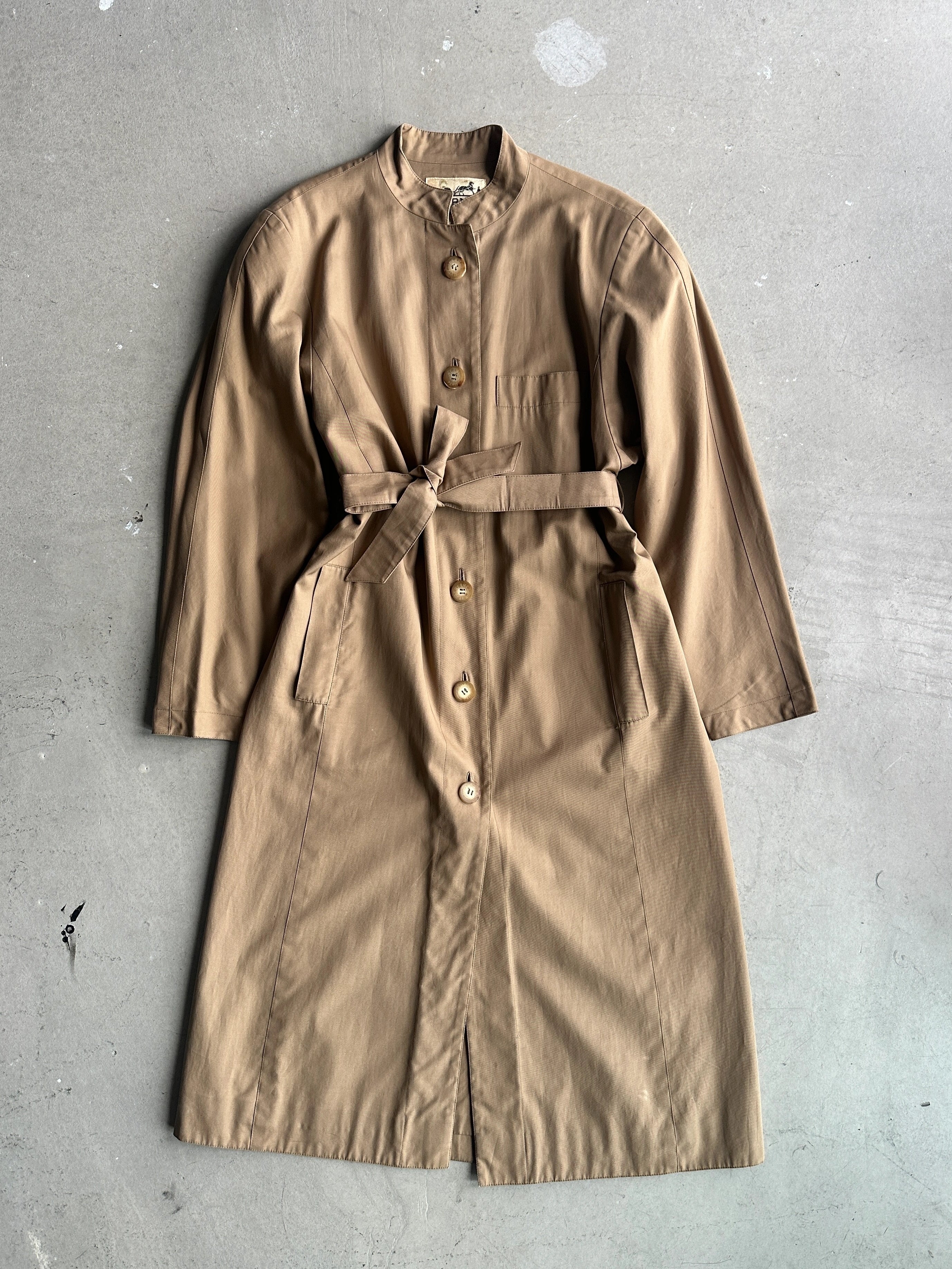 HERMÈS - 1970s MANDARIN COLLAR TRENCH COAT