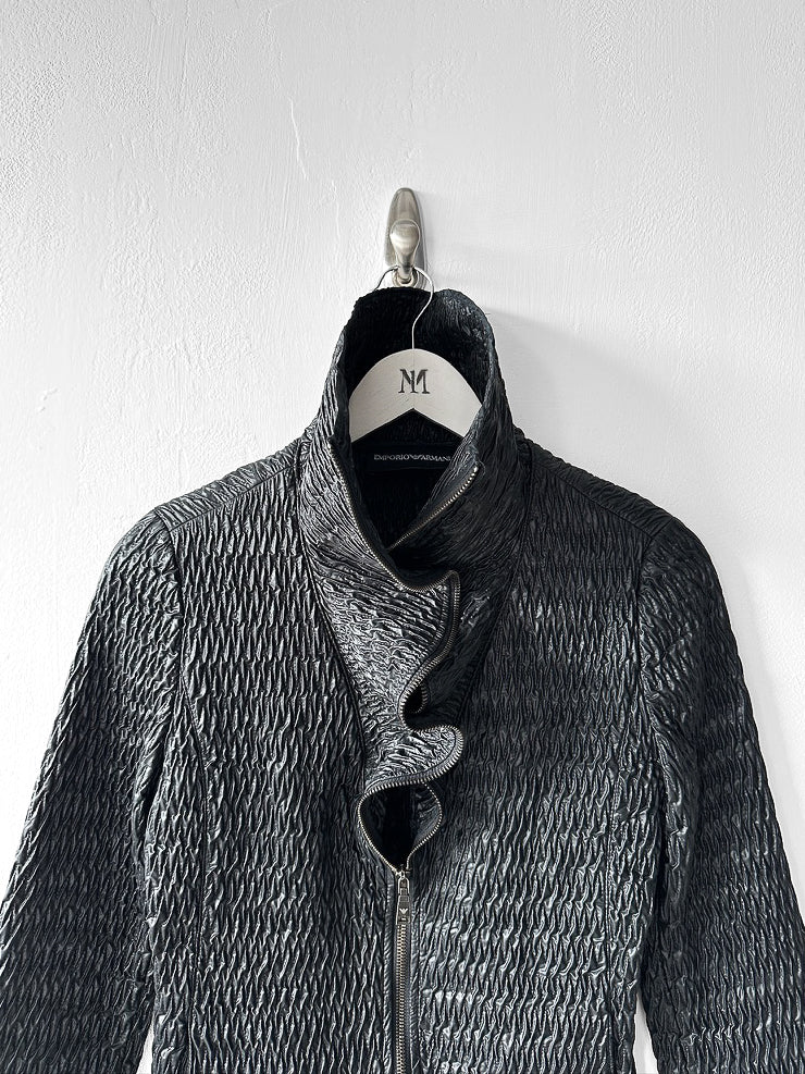 EMPORIO ARMANI - F/W 2009 TEXTURED JACKET WITH RUFFLED COLLAR AND ZIP DETAILS