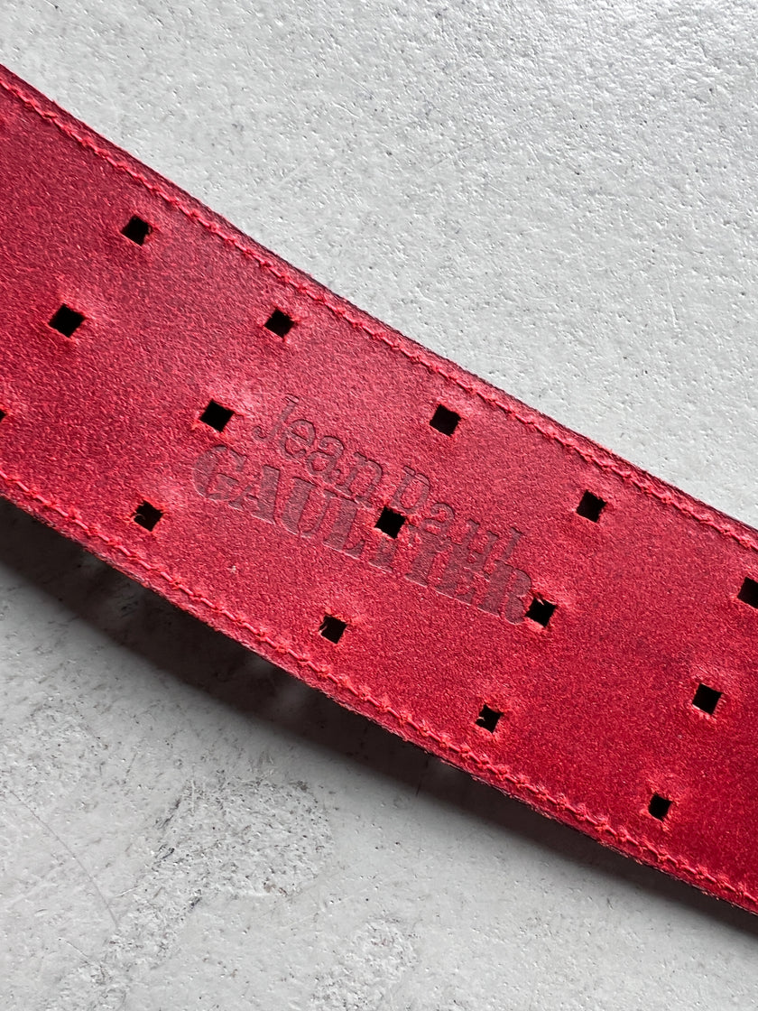 JEAN PAUL GAULTIER - 1990s GRID PERFORATION LEATHER BELT