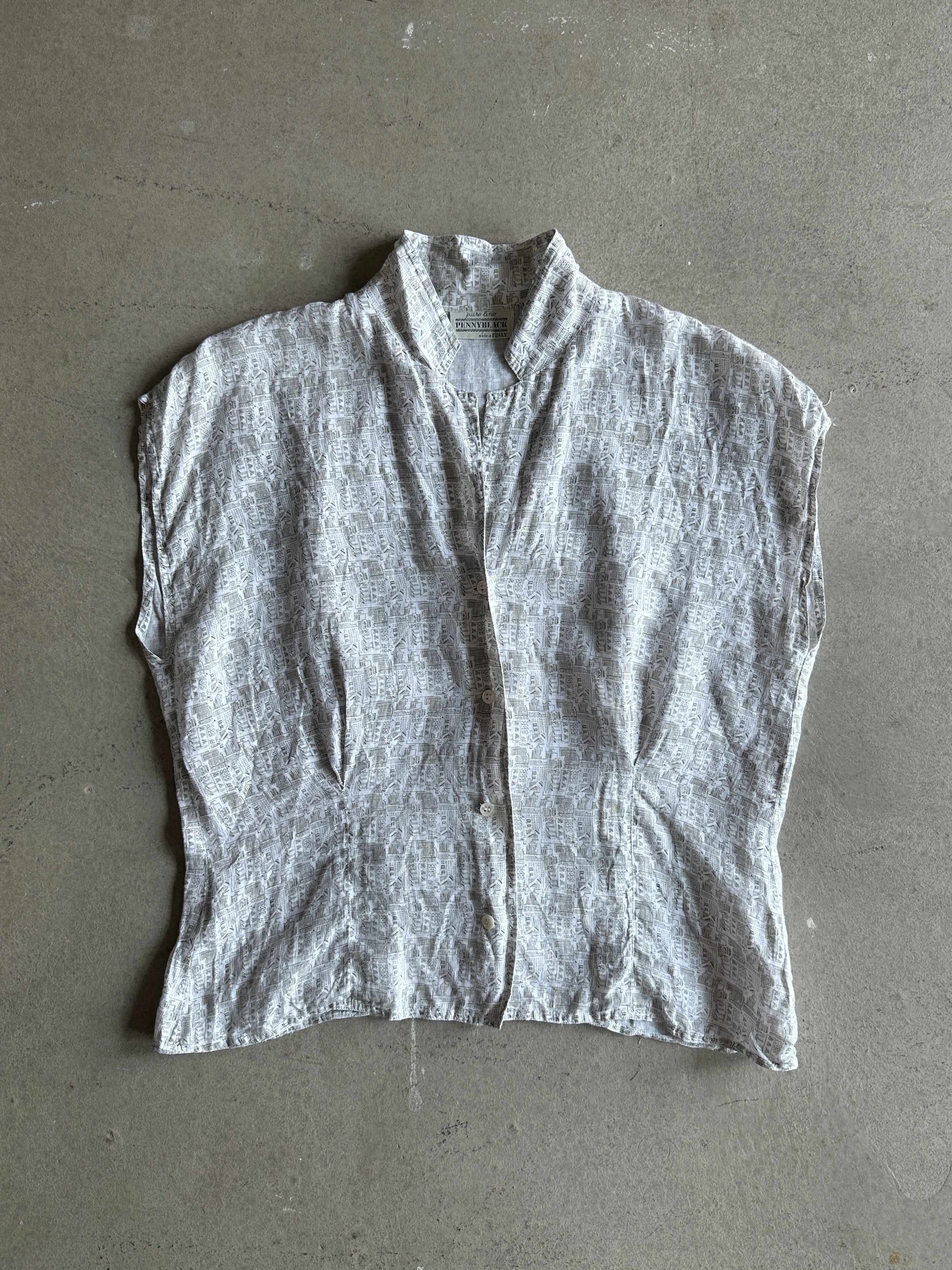 1990s LINEN PRINTED BLOUSE VEST