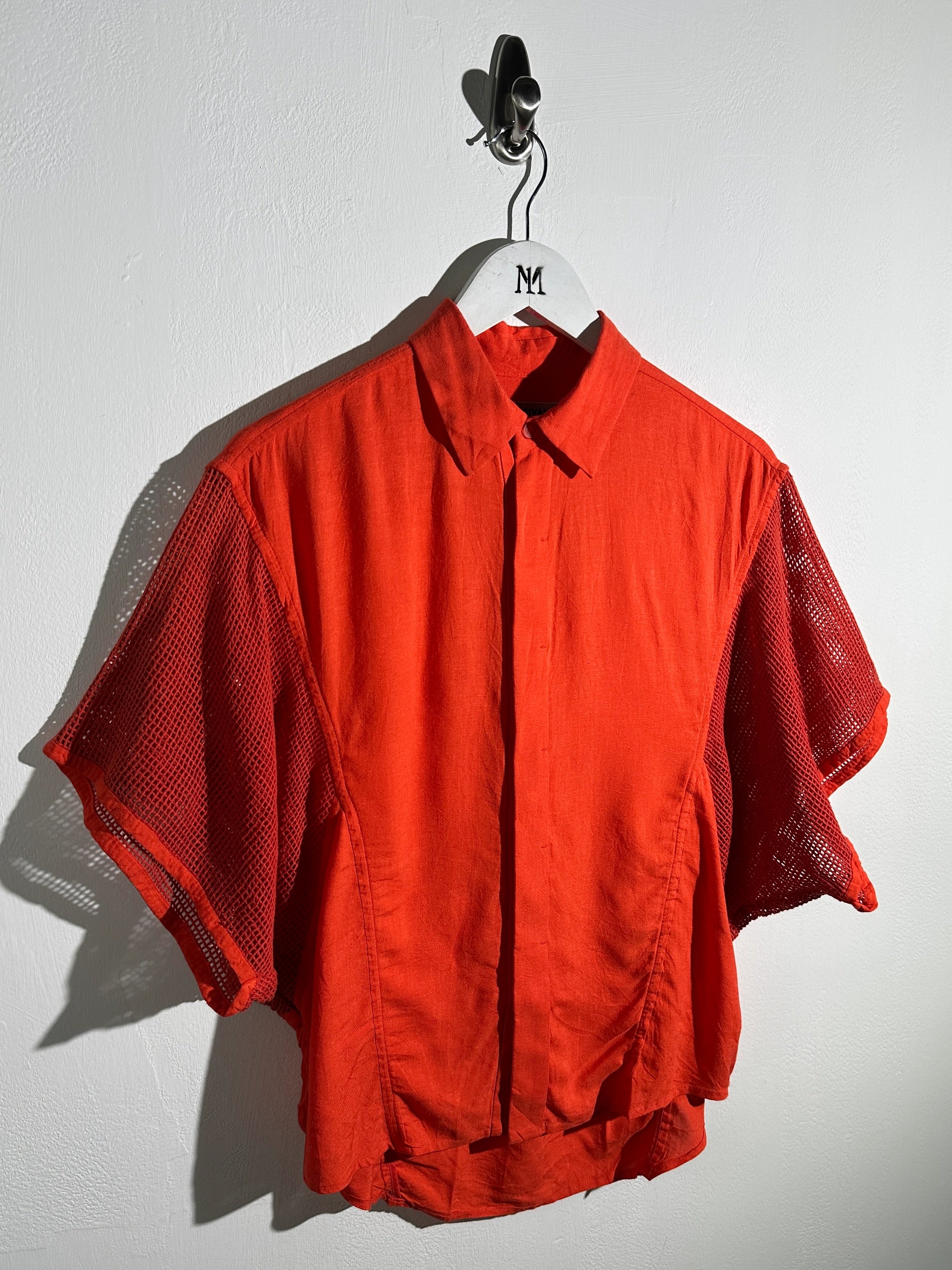 ISSEY MIYAKE - S/S 2014 RELAXED FIT SHIRT WOTH MESH PANELED MESH SLEEVE