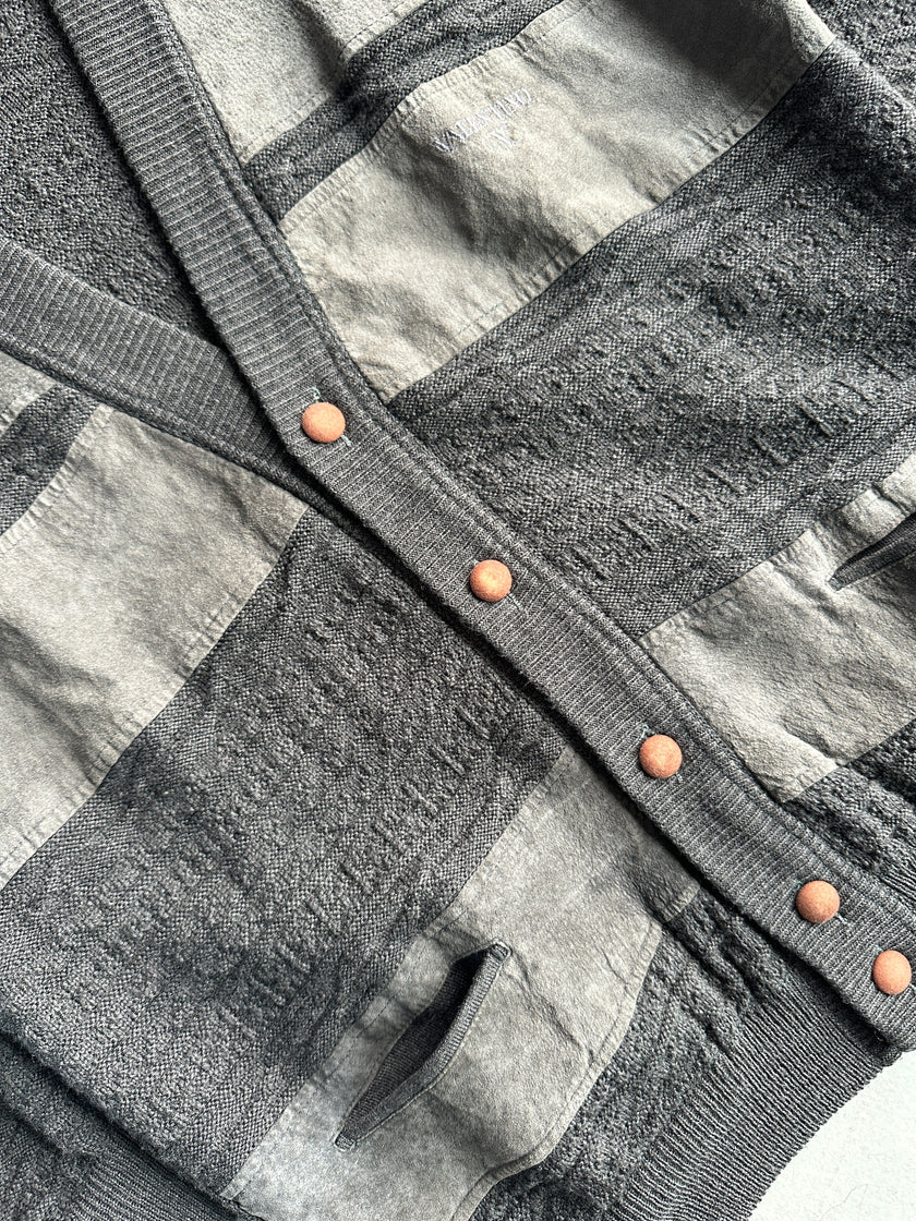 VALENTINO - 1990s PANELED WOOL CARDIGAN WITH SUEDE PATCHES