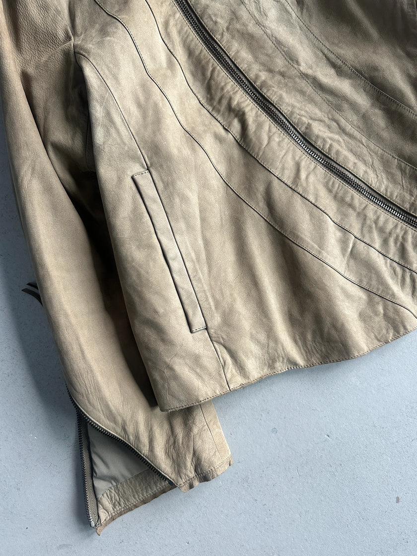 EMPORIO ARMANI - A/W 2011 ASYMMETRICAL ZIP FUNNEL NECK COLLAR CALF LEATHER JACKET