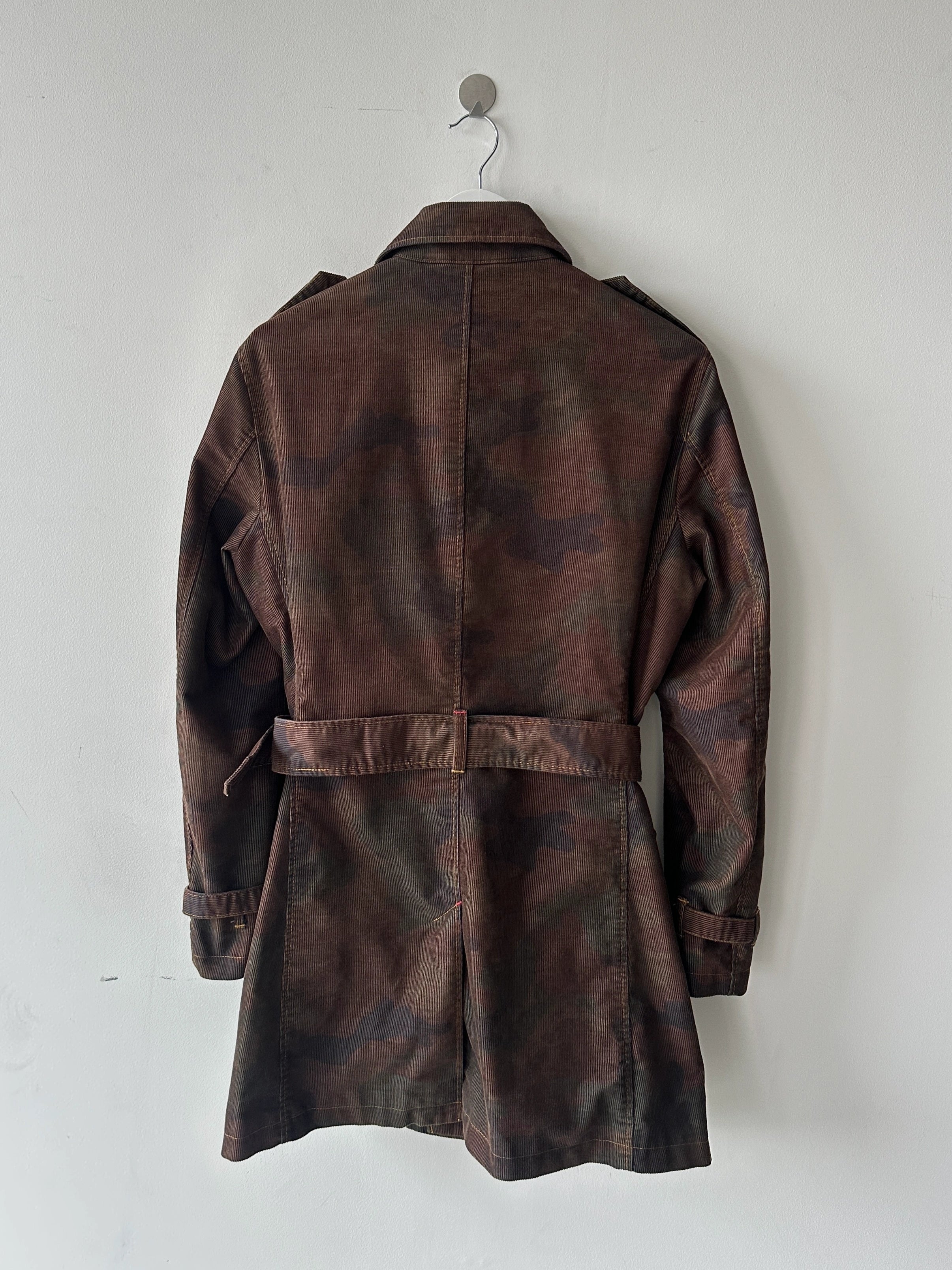 KATHARINE HAMNETT - 1990s CAMOUFLAGE CORDUROY TRENCH COAT