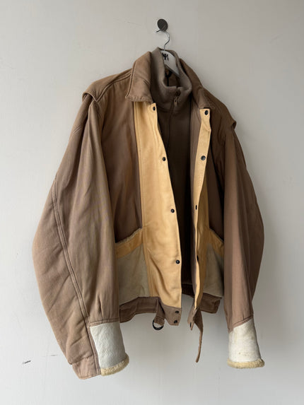 ITALIAN LABEL 1980s LAYERED JACKET WITH LEATHER FRONT AND SHEARLING POCKET AND CUFFS