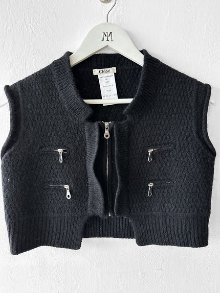 CHLOÉ - F/W 2006 CROPPED TEXTURED WOOL KNIT VEST WITH ZIP DETAILING