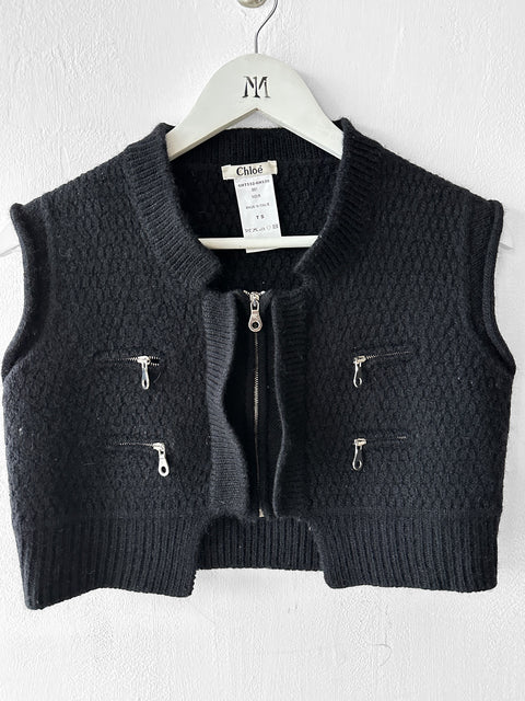 CHLOÉ - F/W 2006 CROPPED TEXTURED WOOL KNIT VEST WITH ZIP DETAILING