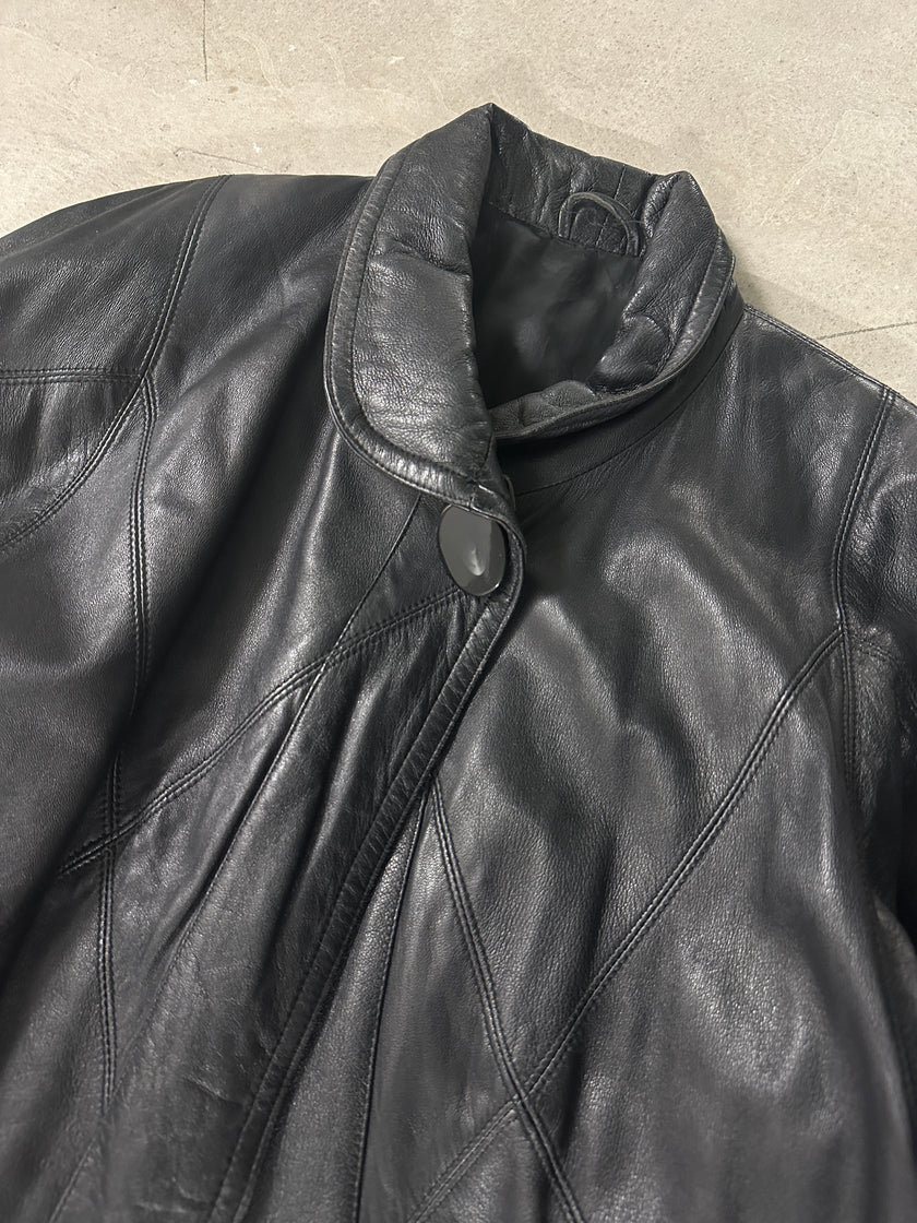 1970s LEATHER COAT WITH FUR CUFFS
