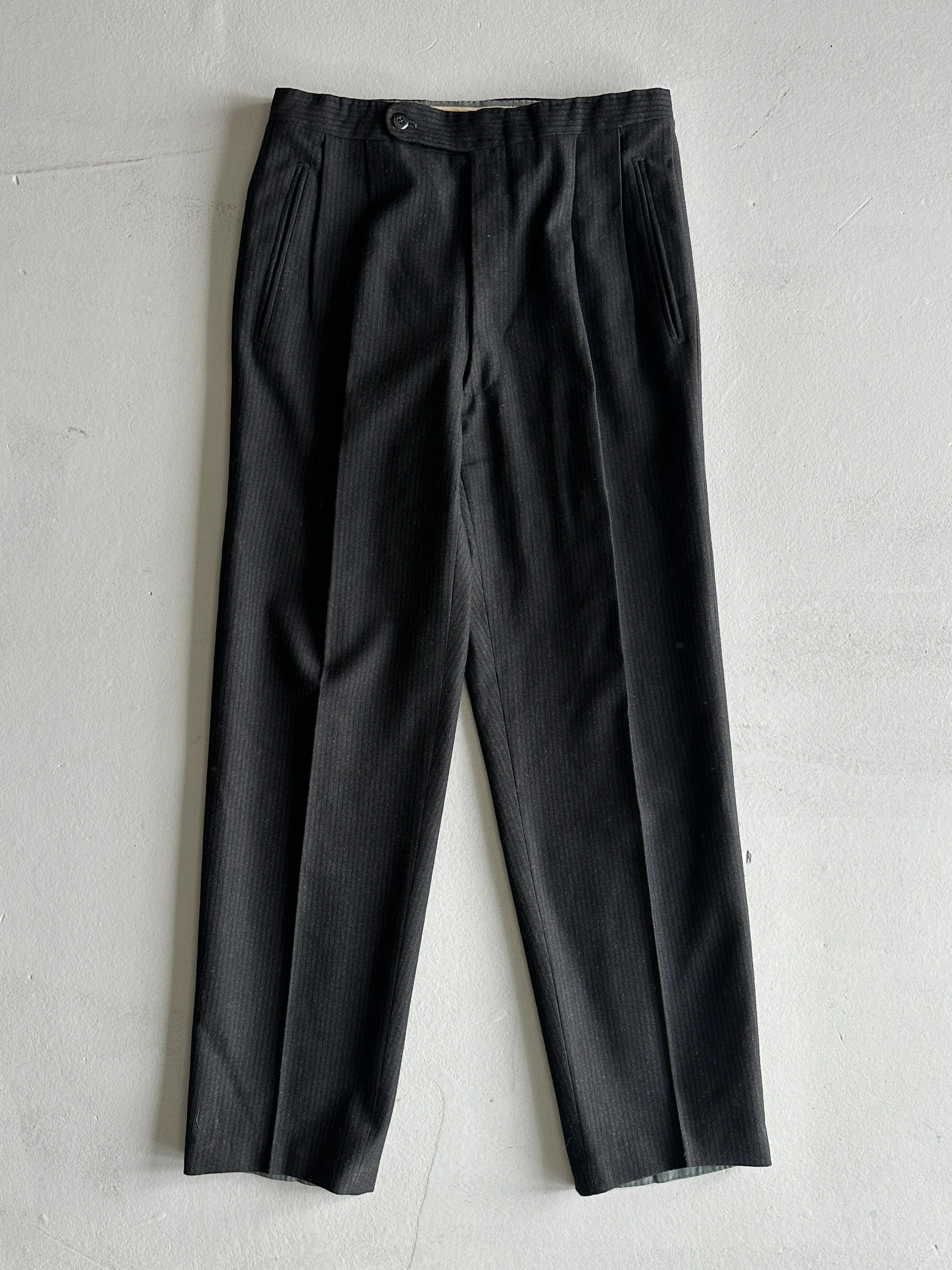 1980s PINSTRIPED FRONT PLEATS TAILORED TROUSERS