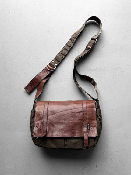 YOHJI YAMAMOTO Y'SACCS - 1990s RECTANGULAR MESSANGER BAG WITH LEATHER FRONT PANEL