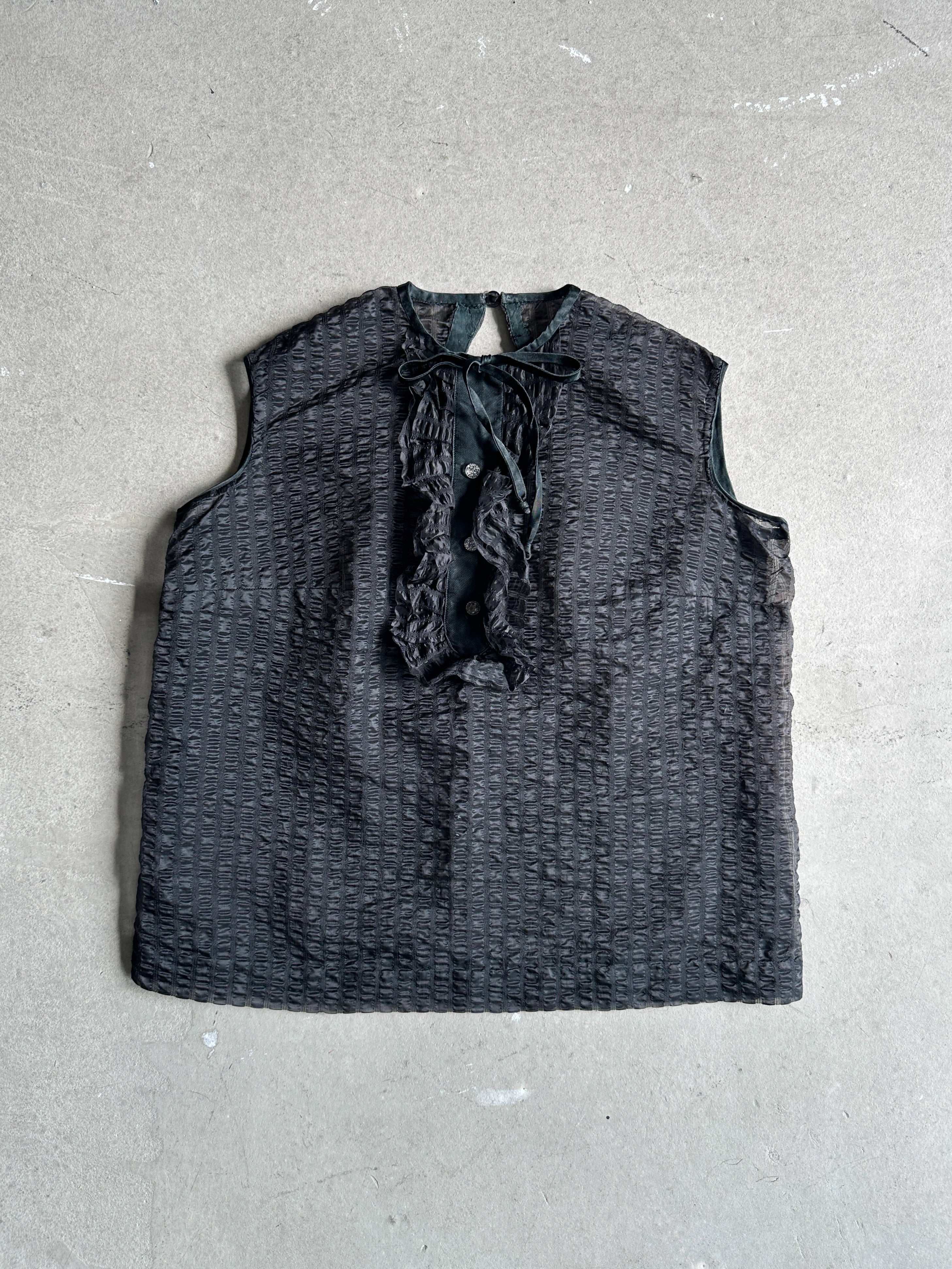 1990s SHEER VEST WITH RUFFLE DETAIL AT COLLAR