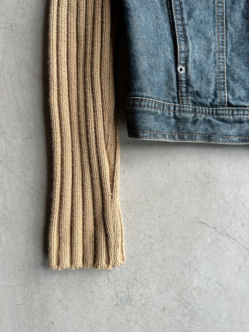 MOSCHINO - 2000s DENIM JACKET WITH KNITTED SLEEVE AND BACK