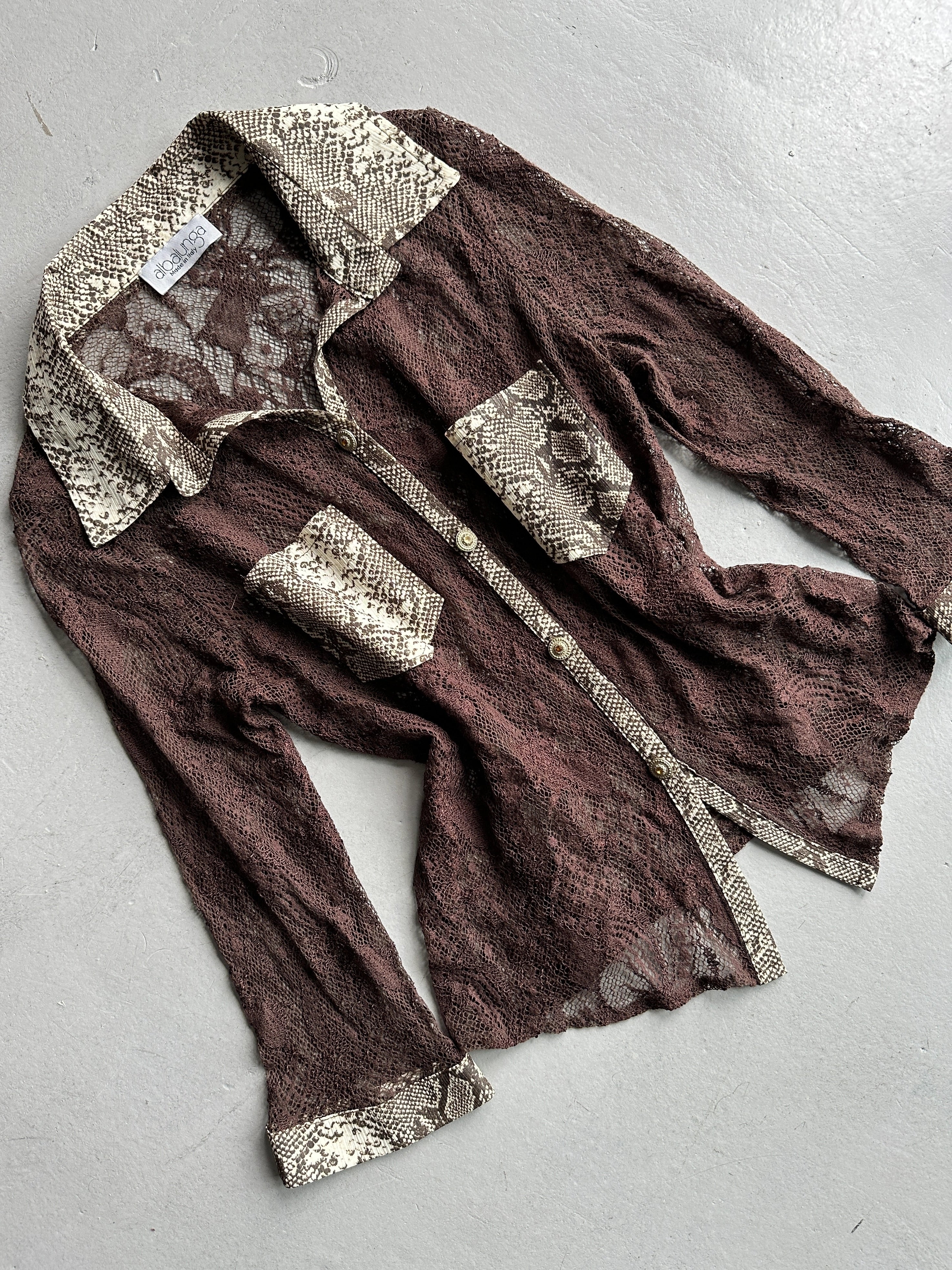 2000s LACE SHIRT WITH SNAKESKIN DETAILS