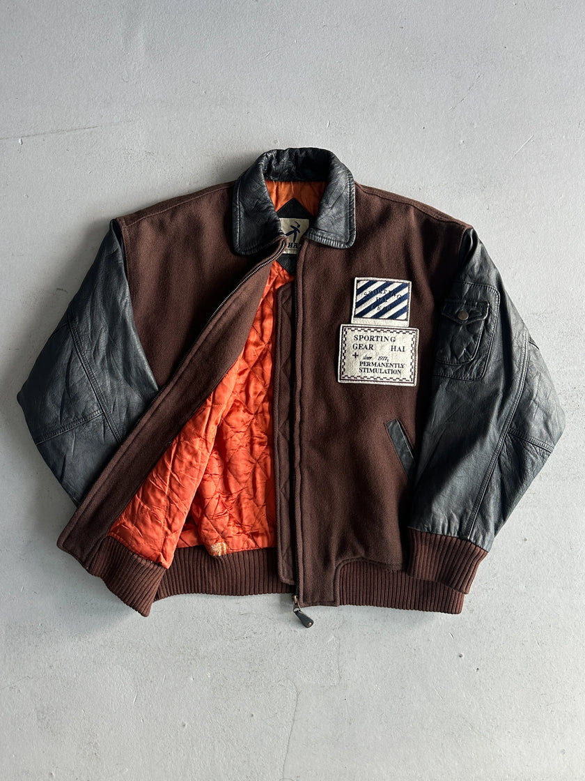 ISSEY MIYAKE HAI - A/W 1993 BOMBER JACKET WITH CONTRASTING LEATHER SLEEVE AND COLLAR