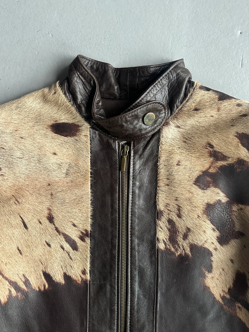 ANNA BIAGINI - 1990s CALF HAIR LEATHER LONG JACKET
