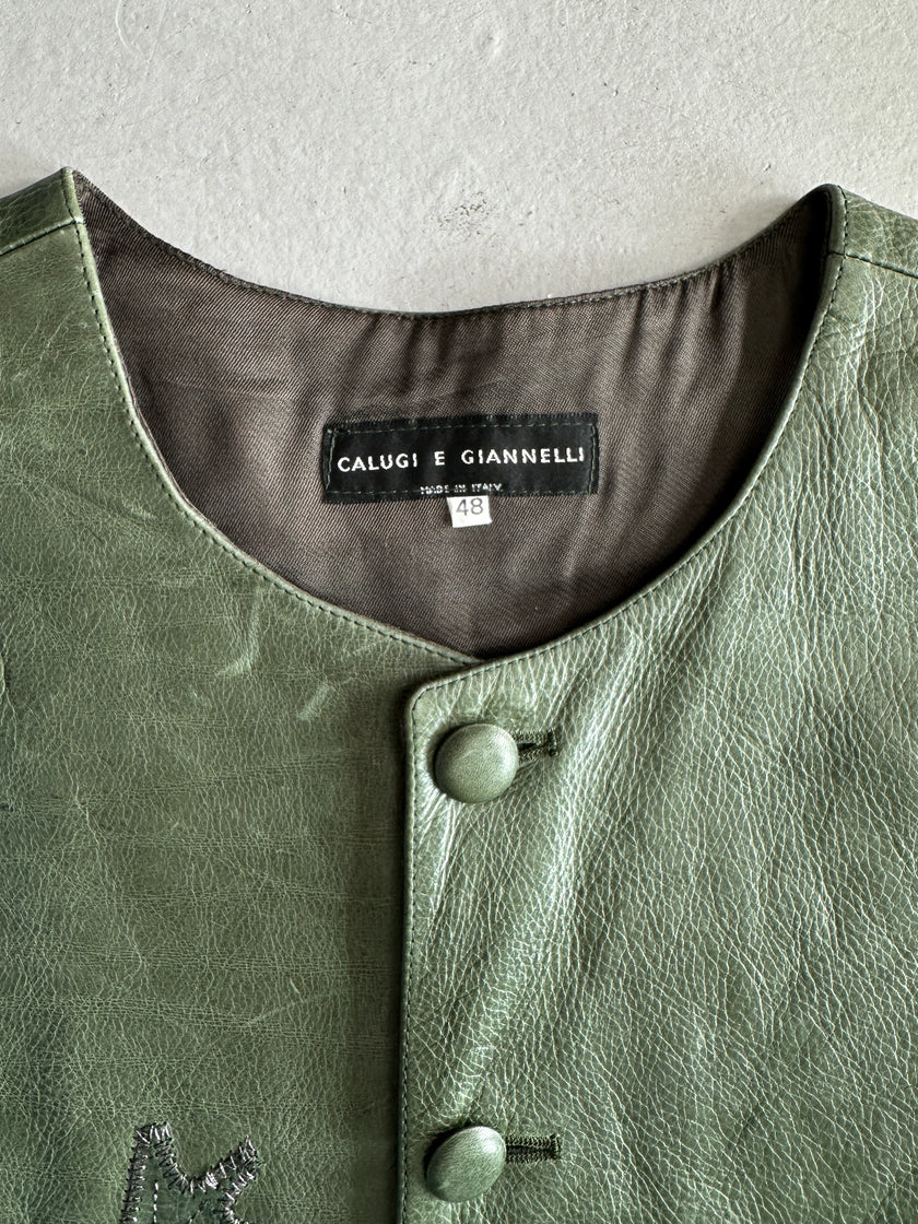 CALUGI E GIANNELLI - 1980s FROG MOTIFS LEATHER BUTTONED VEST GILET