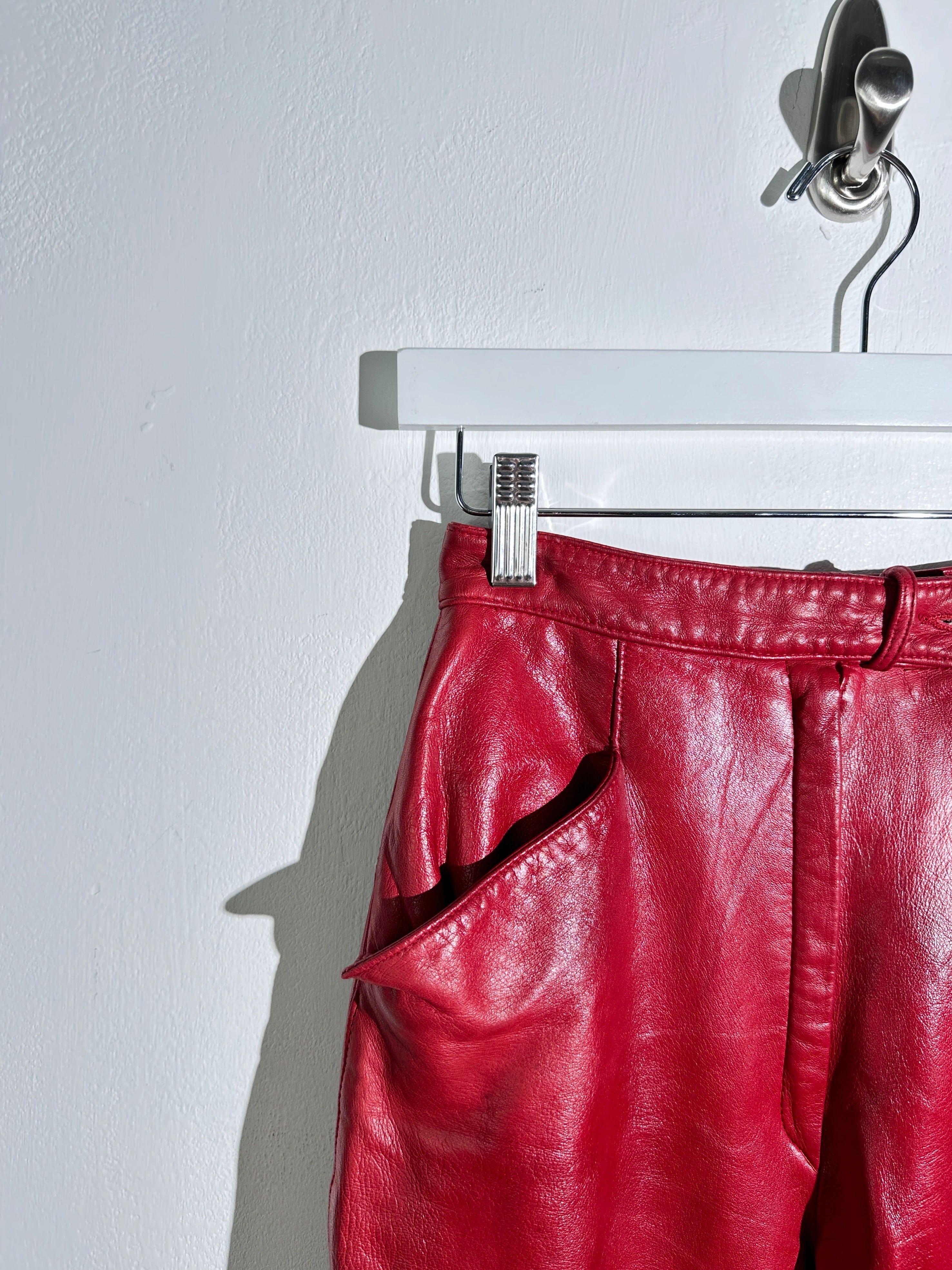 CERRUTI - 1980s CROPPED LEATHER TROUSERS WITH ANKLE TIE DETAILS