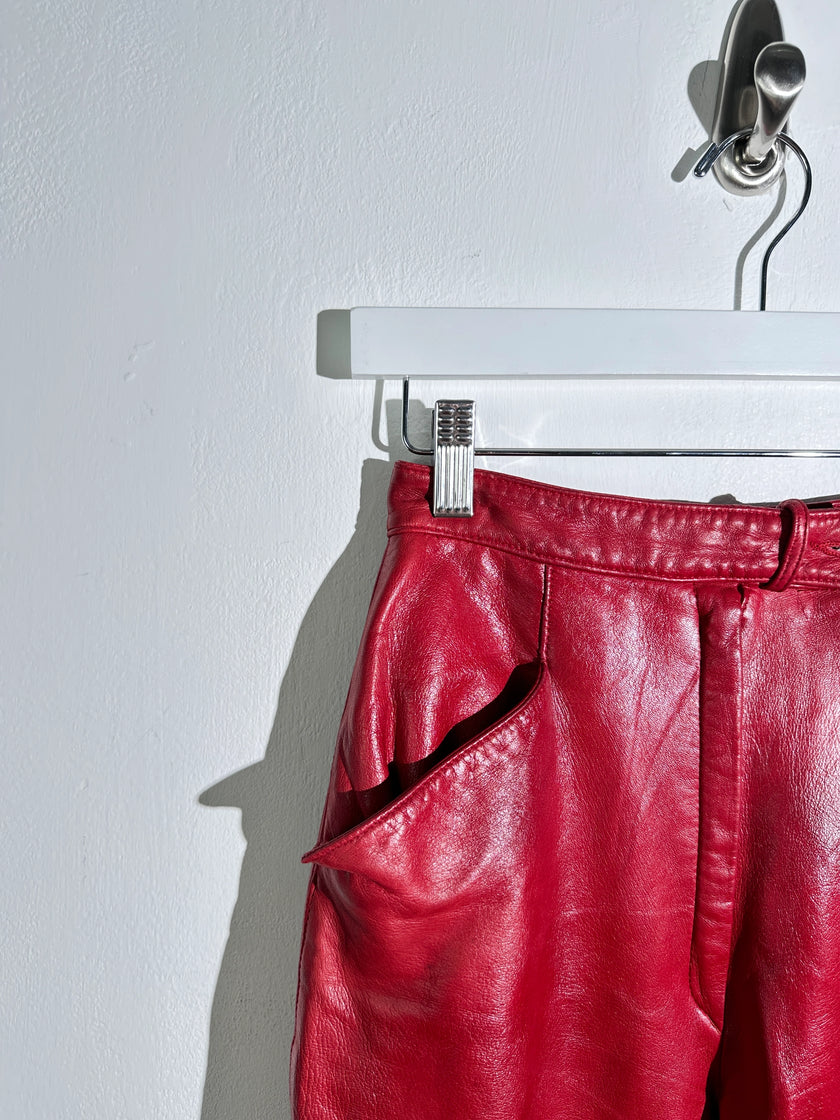 CERRUTI - 1980s CROPPED LEATHER TROUSERS WITH ANKLE TIE DETAILS